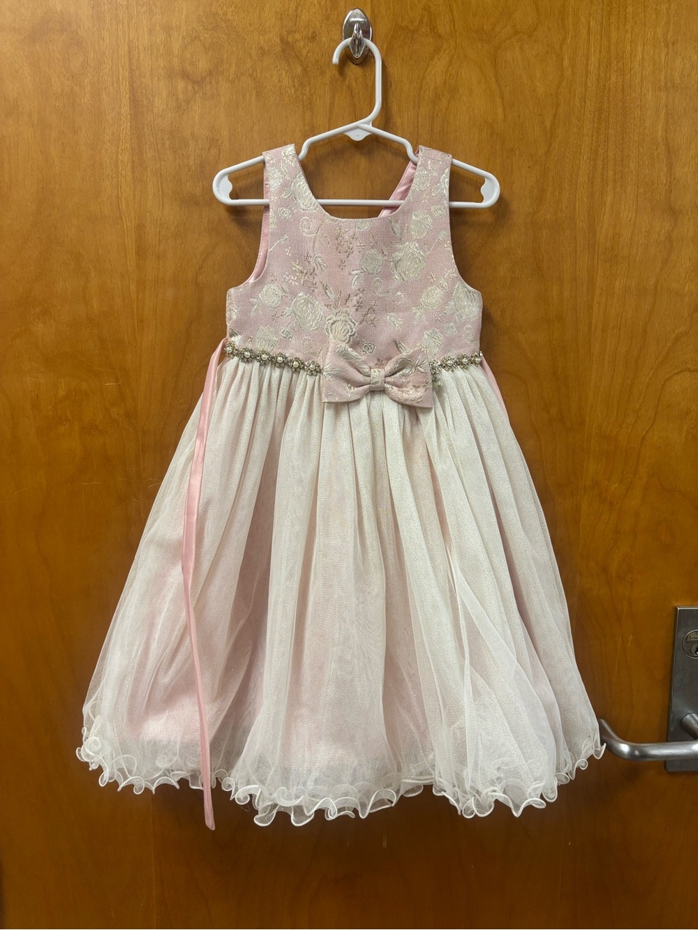 American Princess Pink and Cream Floral Bow Tulle Party Dress